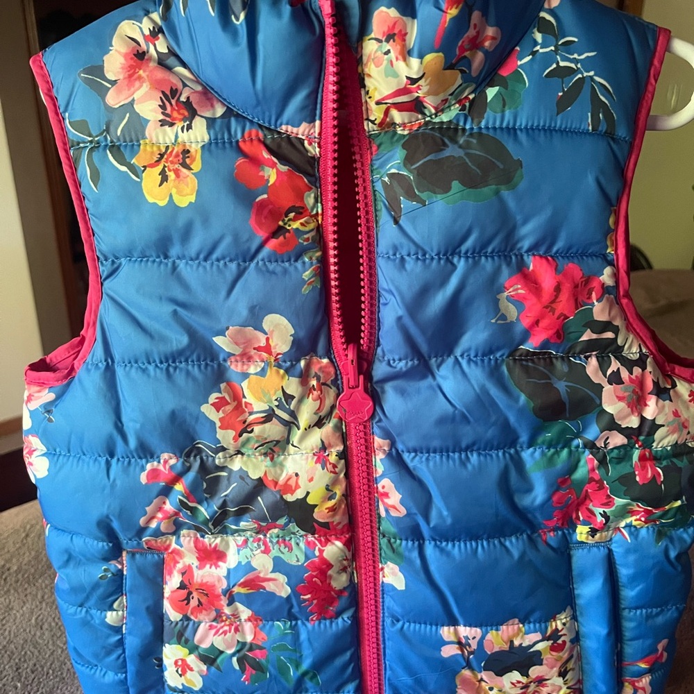Joules Blue Floral Reversible Puffer Vest